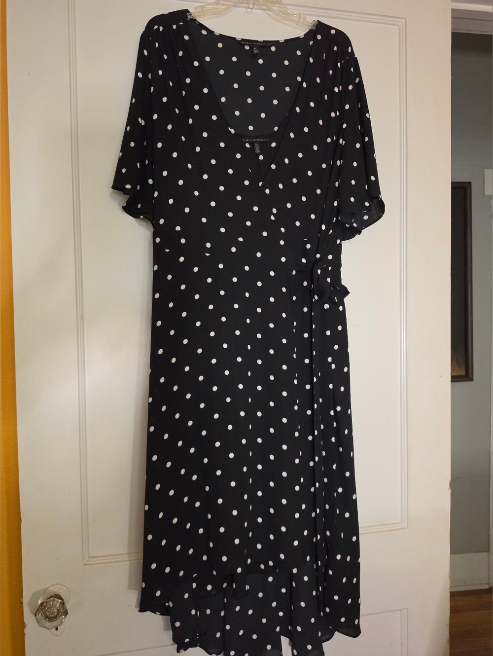 White House Black Market Black Polka Dot Wrap Midi Dress